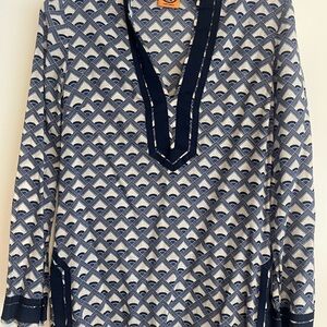 Navy and White Patterned Tory Burch tunic size 2